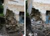 Lucrări de restaurare structurală la colţul nord-vestic. Desfacerea zidăriei dislocate şi rezidirea cu acelaşi material, legat cu mortar de var-nisip. 2009.